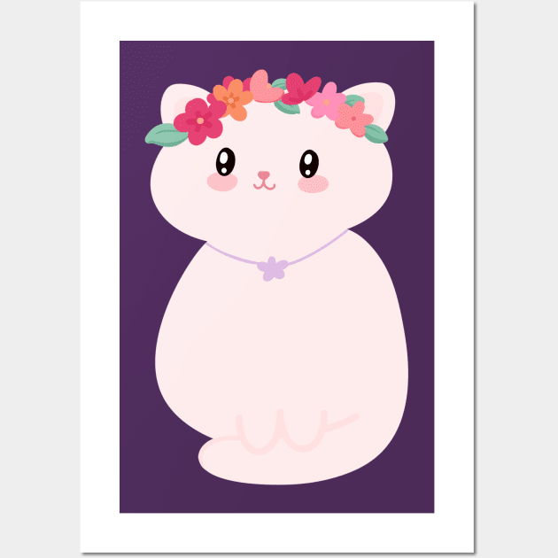 Shy cat with pretty flower crown Wall Art by tinyfloofstar